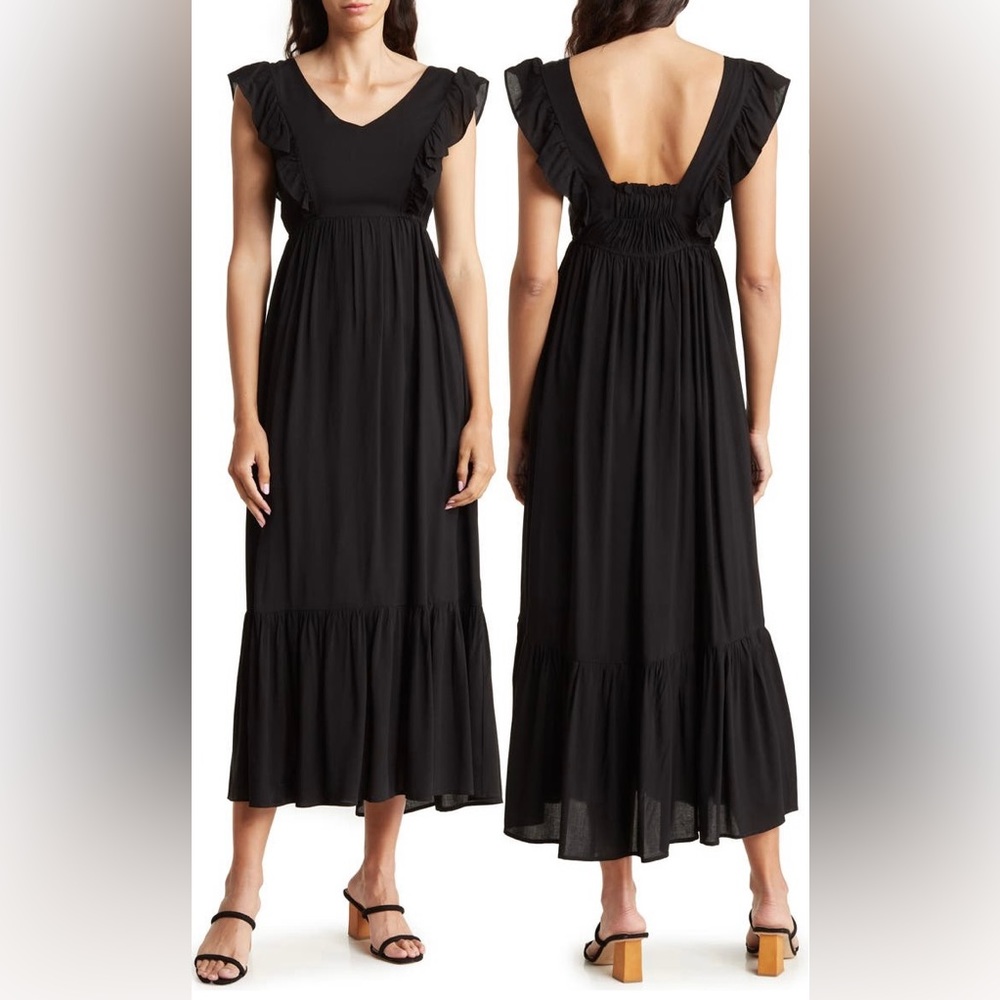 LOVE_ADY Deep V-Neck Flutter Sleeve Dress